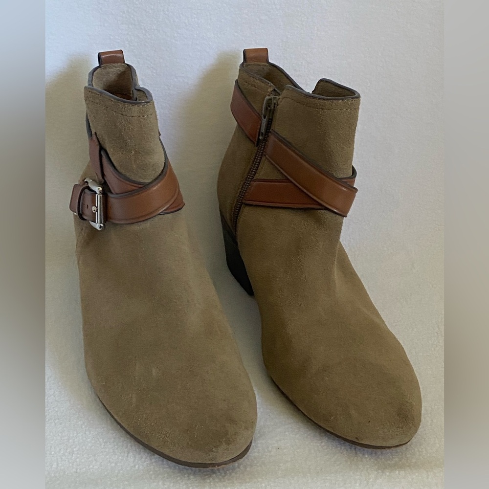 Coach Tan and Brown Ankle Boots with Leather Straps
